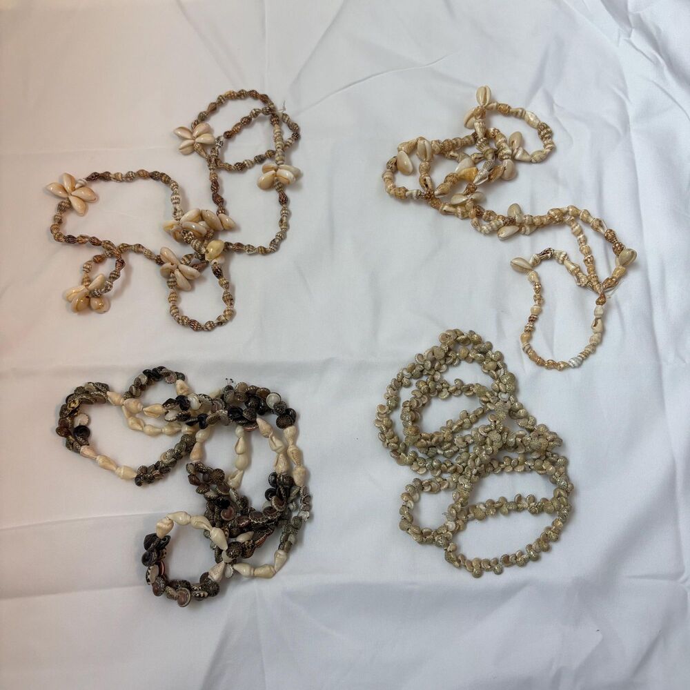 Vintage Shell Necklace Bundle of 4 | Coastal Beach Jewelry Layering Island Vibes